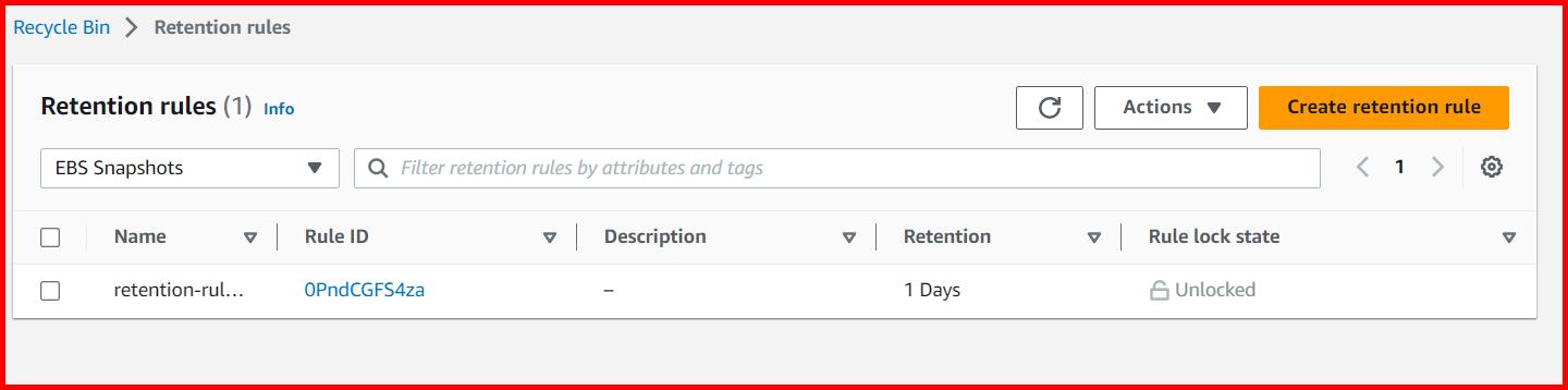 Picture showing the retention rule created in recycle bin